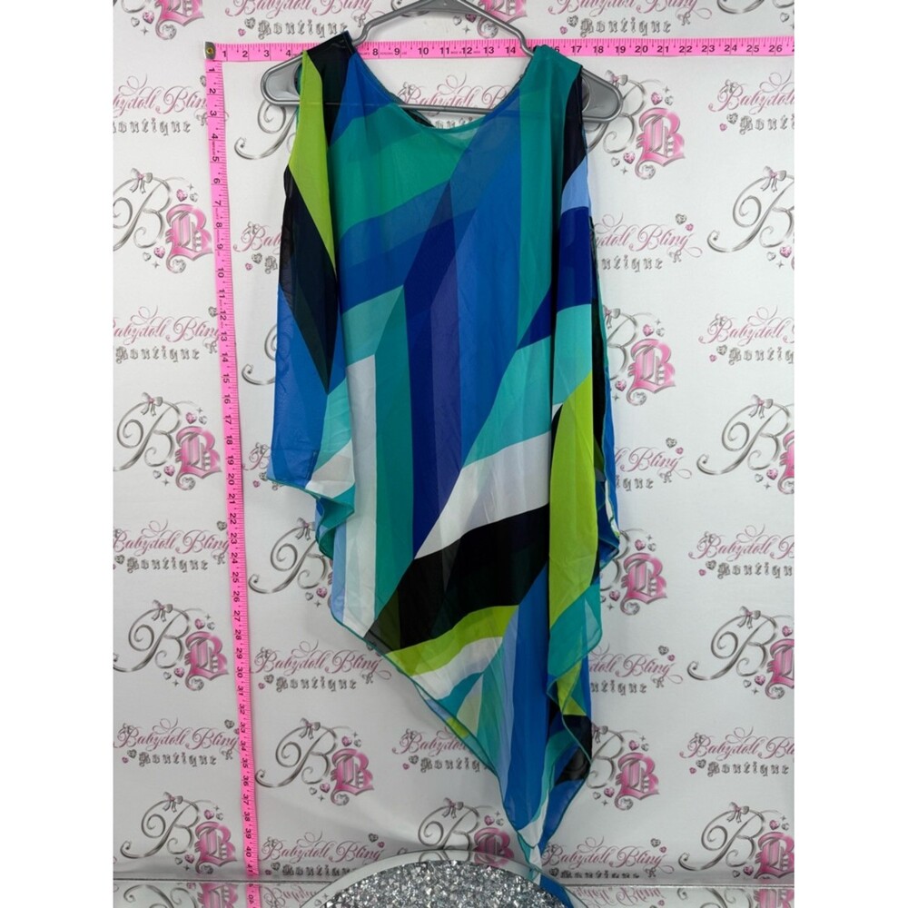 Rapz poncho shawl cover up Colorblock One-Shoulder Tunic in Teal, Blue & Lime